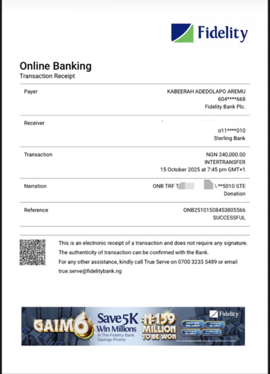 We have reached our target.
Alhamdulillah robil alamin.
Thank you all for donating, for sharing and for helping a graduate pay his outstanding fees.
Here’s a screenshot of the money sent to him.
Bi idhnillah, once he makes payment for them, I would share evidence.