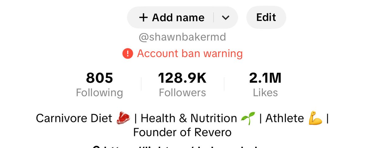 Why do I have an “account ban warning” on Tik Tok? 

It’s because I shared a video of a woman whose deathly ill 2 year old daughter recovered her health by eating meat

Apparently, curing disease or making people healthy without drugging  them up with pharmaceuticals is