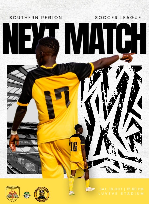 📅 Next Match Alert!
Bulawayo City FC 🆚 FC Talen Vision
📍 Luveve Stadium
🕒 18 October 2025 | Kick-off 15:00hrs

We’re on the road and ready for the challenge! 💪⚽
#FCTalenVision #MatchDay #WeAreTalenVision #AwayMission