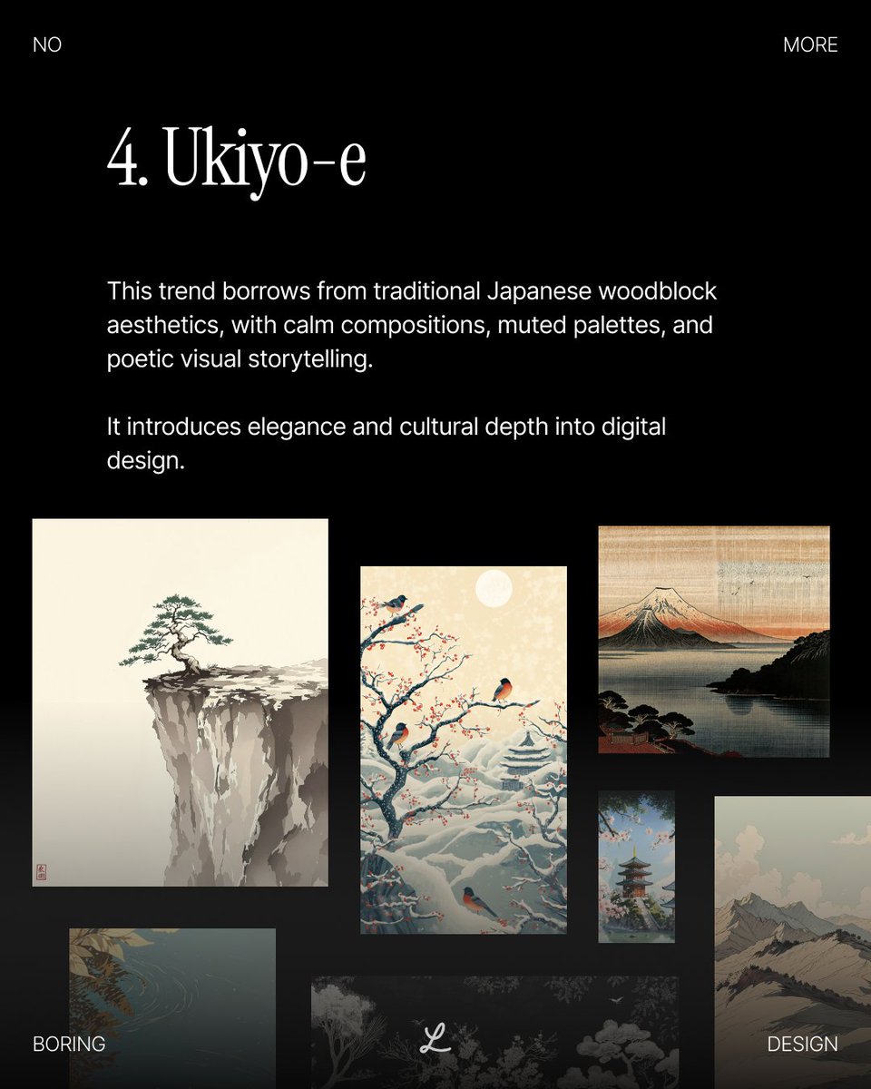 The graphic design forecast for 2026 is here ↓

⟡ Mixed media and dynamic collages 
⟡ Broken-glass visual effects
⟡ Retro branding comeback
⟡ Traditional Japanese influences like Ukiyo-e

Want the full breakdown?

Reply “trends” and we’ll send the 2026 guide ↓