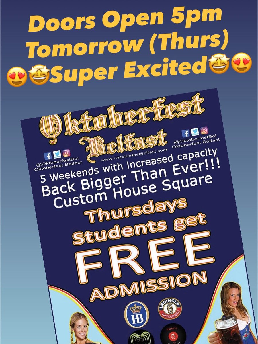 🇩🇪 Two Weekends Left 🇩🇪
🤩Doors Open 5pm Tomorrow🤩
😍Super Excited😍

#Belfast

#belfastevents #eventsbelfast #BelfastWhatsOn #nightoutbelfast #belfastnightout

#Thursdaystudentsgofree #Students #StudentsBelfast #BelfastStudents #StudentsofBelfast #BelfastStudent #StudentBelfast