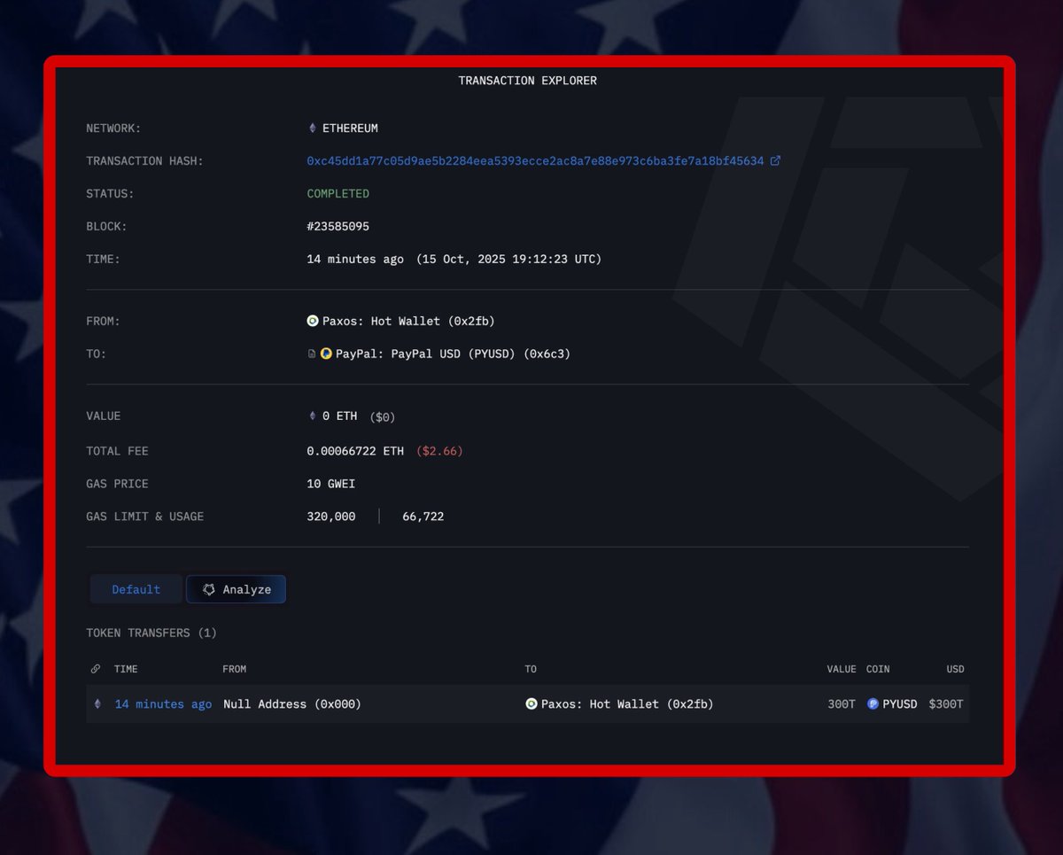 What’s going on with <a href="/Paxos/">Paxos</a> ? 👀 

They minted $300T worth of $PYUSD before burning it all 

Accidental fat finger?