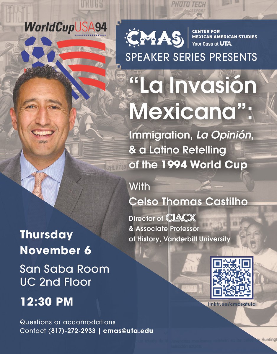 CMAS at UTA (@cmasatuta) on Twitter photo Join us for, "La Invasión Mexicana": Immigration, La Opinión, & a Latino Retelling of the 1994 World Cup speaker series. Discover how soccer, culture and identity collided! <a href="/utamodlangs/">UTA Department of Modern Languages</a> <a href="/UTAProvost/">Dr. Tamara L. Brown</a> <a href="/UTAPrezCowley/">Jennifer Cowley</a>
#somosUTA #CMAS #yourcasaatuta #somosHSI Join us for, "La Invasión Mexicana": Immigration, La Opinión, & a Latino Retelling of the 1994 World Cup speaker series. Discover how soccer, culture and identity collided! <a href="/utamodlangs/">UTA Department of Modern Languages</a> <a href="/UTAProvost/">Dr. Tamara L. Brown</a> <a href="/UTAPrezCowley/">Jennifer Cowley</a>
#somosUTA #CMAS #yourcasaatuta #somosHSI