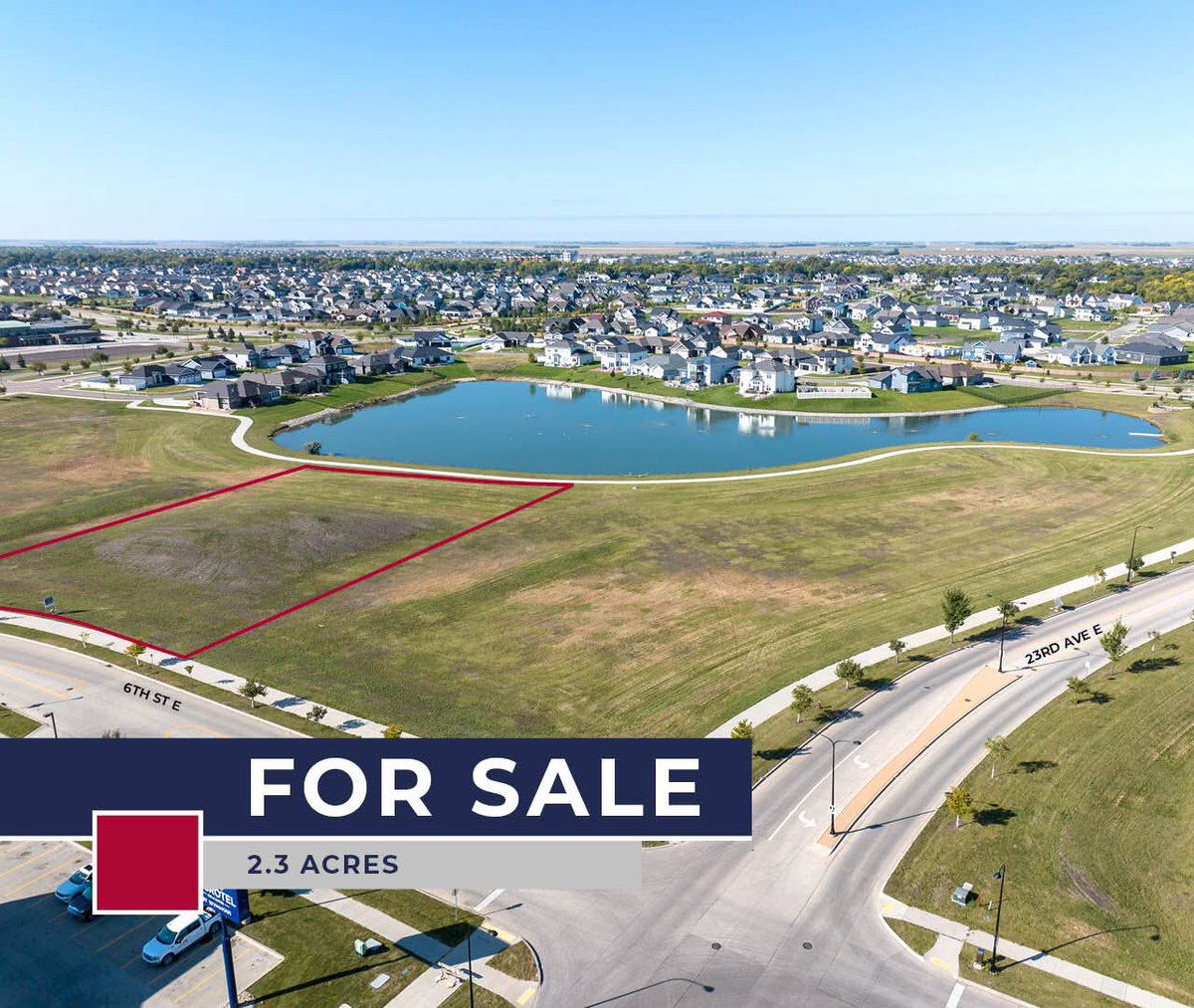 CityscapesDev's tweet photo. FOR SALE: Located just west of the new Sanford Hospital, this 2.3-acre lot is perfect for your new medical or office building. It has a view of the North Pond at The Preserve and easy access to shops, restaurants, and I-94.

Call 701-280-5885 or visit https://t.co/3zo4GRPH95 https://t.co/pkxyiidSQm