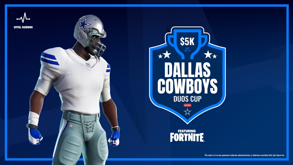 Manu (@manua12tv) on Twitter photo 🏆 Partnership Announcement 🏆
Compete in the Dallas Cowboys x Lenovo $5,000 Duos Cash Cup between Oct 20 - 27th!
We are giving away TWO spots to the finals:
1. Follow @DallasCowboys <a href="/ScrimsVital/">Vital Scrims</a>
2. Like & RT ❤️ ♻️
3. Tag your duo in the comments
4. Complete the steps in the 🏆 Partnership Announcement 🏆
Compete in the Dallas Cowboys x Lenovo $5,000 Duos Cash Cup between Oct 20 - 27th!
We are giving away TWO spots to the finals:
1. Follow @DallasCowboys <a href="/ScrimsVital/">Vital Scrims</a>
2. Like & RT ❤️ ♻️
3. Tag your duo in the comments
4. Complete the steps in the