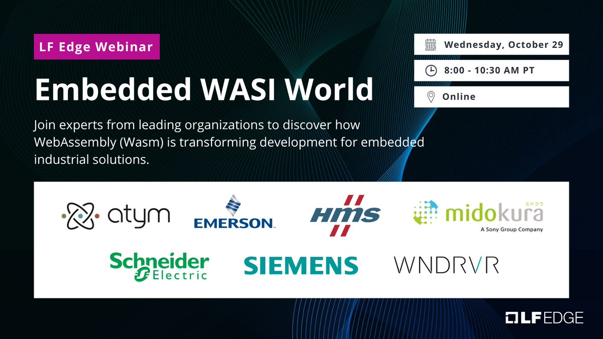 WindRiver's tweet image. Join industry leaders for “Embedded WASI World,” a multi-topic webinar exploring how WebAssembly (Wasm) is shaping the future of embedded and industrial software development.
📅 October 29 | 8:00 - 10:30 AM PT
👉Register here: linkedin.com/events/embedde…
@LF_Edge #EdgeComputing