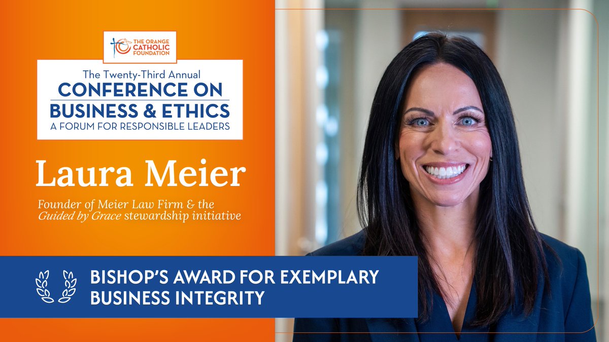 We are excited to share that one of our 2026 Bishop’s Award for Exemplary Business Integrity honorees is Laura Meier, Founder of Meier Law Firm and Author of Guided by Grace.

Read about the Conference &amp; our prestigious honorees at OrangeCatholicFoundation.org/CBE.
@orangediocese <a href="/LKMeier/">Laura Meier, Esq.</a>