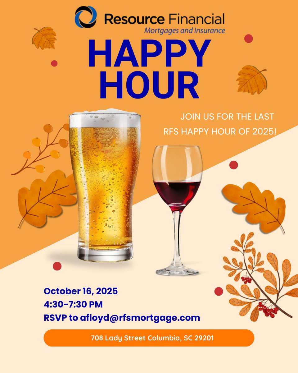 ResourceFS's tweet image. 🍂 Join Resource Financial TOMORROW for our last Happy Hour of 2025! Celebrate the season with fall vibes, great company, and a toast to an amazing fall. 🥂 #ResourceFinancial #HappyHour #FallCheers #CheersTo2025&quot;