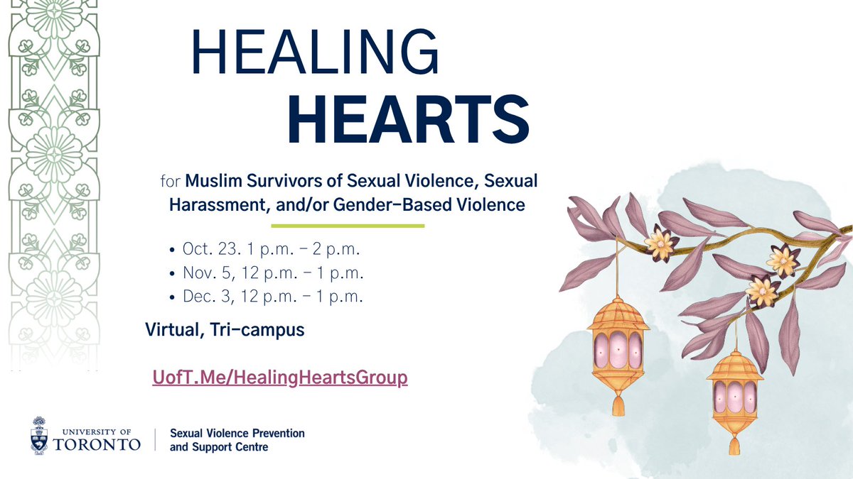 This year we're offering a separate Healing Hearts group specifically for Muslim community members who identify as survivors of sexual violence. This support group will meet virtually, and will be a welcoming space to build community and heal together 🪴 UofT.Me/HealingHeartsG…