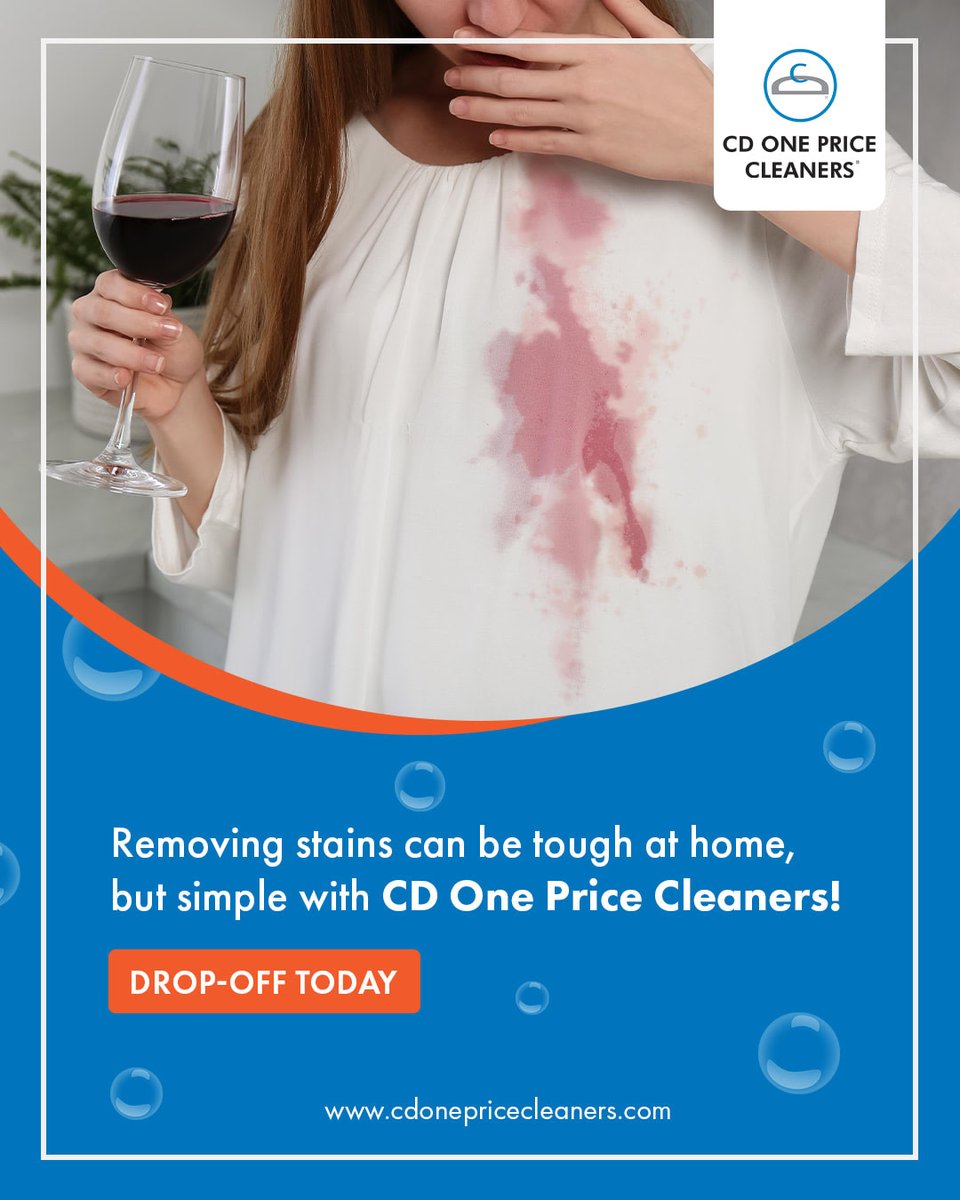 CDOnePrice's tweet image. Removing stains can be tough at home, but simple with #CDOnePriceCleaners. 

Removing stains at home can be frustrating and time-consuming, but with CD One Price Cleaners, it’s quick and stress-free.

#DryCleaning #Laundry #StainRemoval #NoMoreStains #ProfessionalCleaning