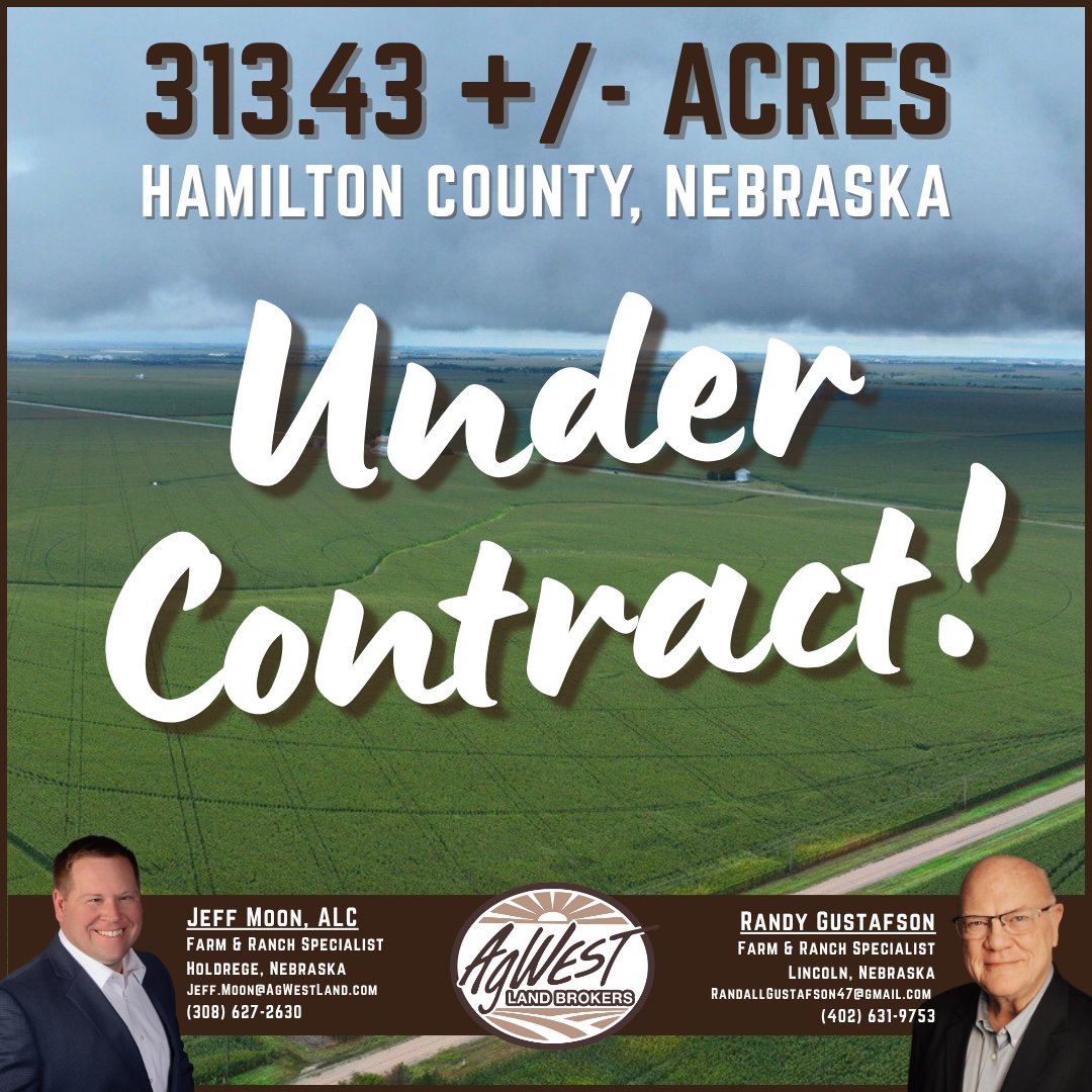 🎉 Congratulations to Jeff Moon and Randy Gustafson for placing this property under contract! If you have questions about buying or selling, give Jeff or Randy a call!
Jeff: (308) 627-2630
Randy: (402) 631-9753
agwestland.com/property/313-4…
#AgWestLandBrokers #UnderContract #WeSellLand