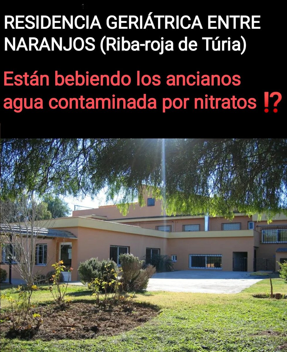 #SINAC Sistema Información Nacional Aguas Consumo 👉🏼 El agua suministrada a la Residencia Entre Naranjos Riba-Roja de Túria está contaminada con nitratos desde 19/6/2024
<a href="/levante_emv/">Levante-EMV</a> <a href="/lasprovincias/">LAS PROVINCIAS</a> <a href="/apuntnoticies/">À Punt NTC</a> <a href="/carlos_mazon_/">Carlos Mazón</a> <a href="/RagaGadea/">Robert Raga Gadea</a> <a href="/ayto_riba_roja/">Ayto Riba-roja</a> <a href="/SusanaCamarero/">Susana Camarero</a> <a href="/cortsval/">Corts Valencianes</a>