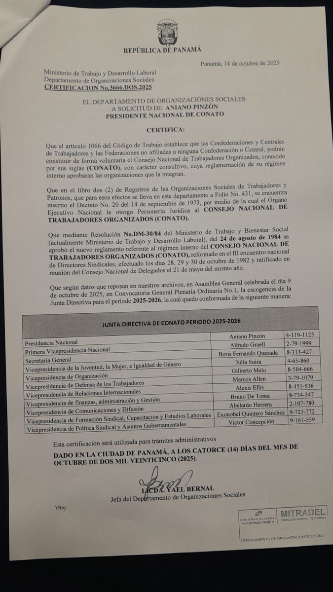 DESPUES DE 50 AÑOS Y POR PRIMERA VEZ EN LA HISTORIA CONATO. ESCOJE SU NUEVA JUNTA DIRECTIVA. DERROTANDO AL SECTARISMOS DE ALGUNOS GAMONALES SINDICALES Y EL SECUESTRO DE ORGANIZACIONES EXTERNAS A CONATO QUE ERAN QUIENES EN VERDAD MANDABAN EN CONATO