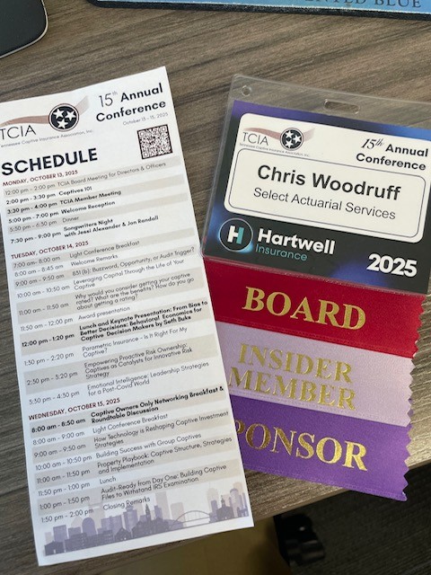 SelectActuarial's tweet photo. Always a great time at the Tennessee Captive Insurance Association's Annual Conference. We look forward to seeing everyone again next October. https://t.co/cZ04eDeXYM