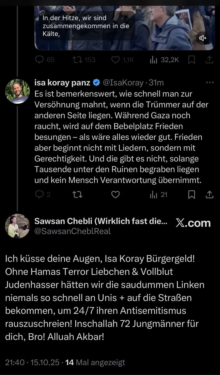 Liebe Chebli, ich kack mal ab und renn um die Ecke finde ich echt erbärmlich. Dennoch finde ich es beeindruckend, wie man in einem einzigen Kommentar gleichzeitig Fremdscham, Projektion und verbale Selbstentzündung unterbringen kann. Fast poetisch – wenn man Kafka mit