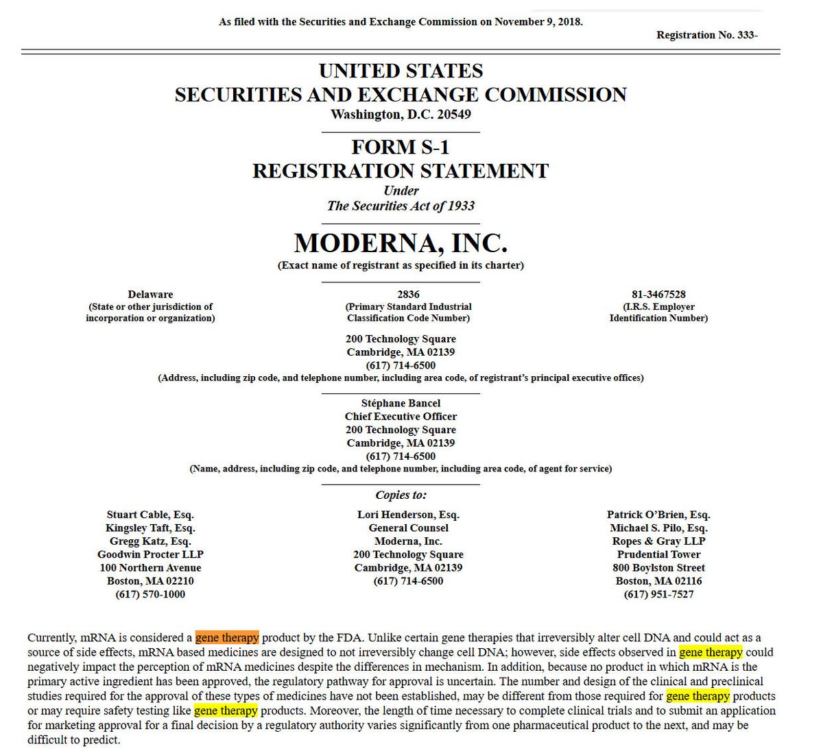 Moderna SEC filings clearly state:

"Currently, mRNA is considered a gene therapy product by the FDA."

Pfizer and Moderna mRNA products are not vaccines and any doctor who tells you otherwise is either lying or is not fit to practice medicine due to gross incompetence.

That