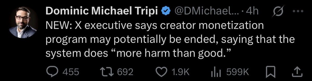 If 𝕏 pulls the plug on the creator monetization program, verified checkmarks lose all meaning. 

Why pay for something that won’t help creators grow or earn?