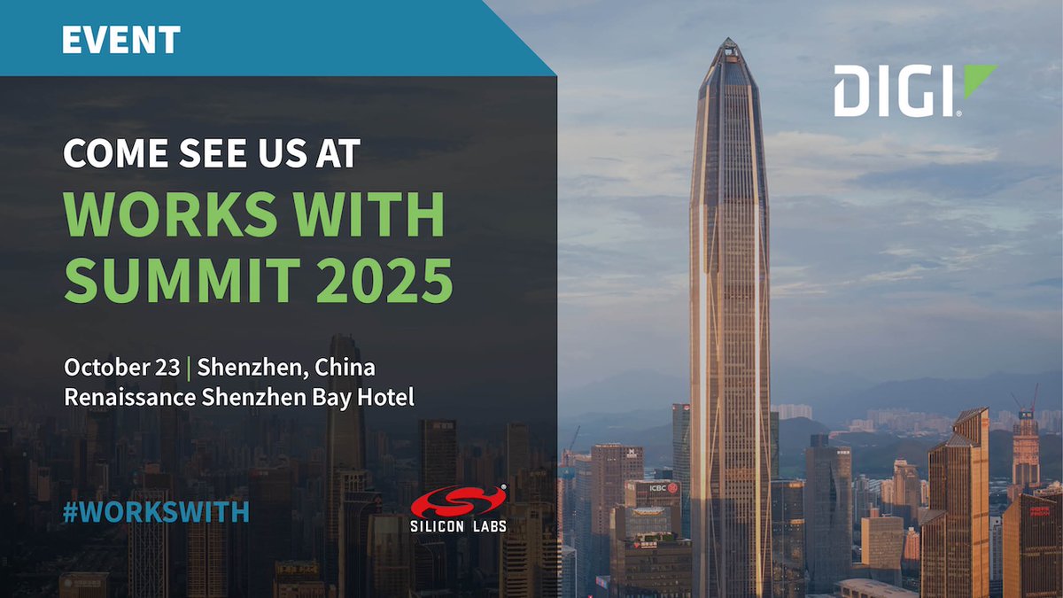 digidotcom's tweet image. Join Digi at Works With Summit 2025 - Shenzhen. We’re celebrating a major milestone — over 25 million Digi XBee® wireless modules shipped. Learn more about the Digi #XBee ecosystem and the upcoming availability of the Digi XBee for Wi-SUN® solution. More: hubs.la/Q03NQgDn0