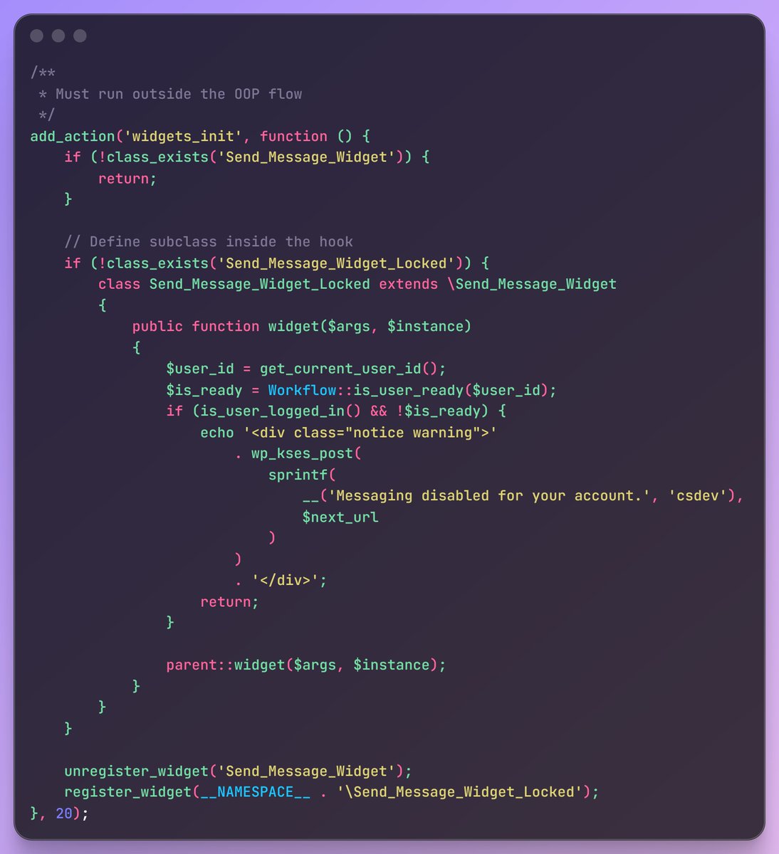 CSDevAr's tweet image. Is this beautiful or what? See you can learn a lot with AI. How to intervene some theme's widget without editing it? You unregister it, and yet you can inherit it.. and re-register it, and by some WordPress wizardry the UI will recognize it all the same, no edit. Delight.