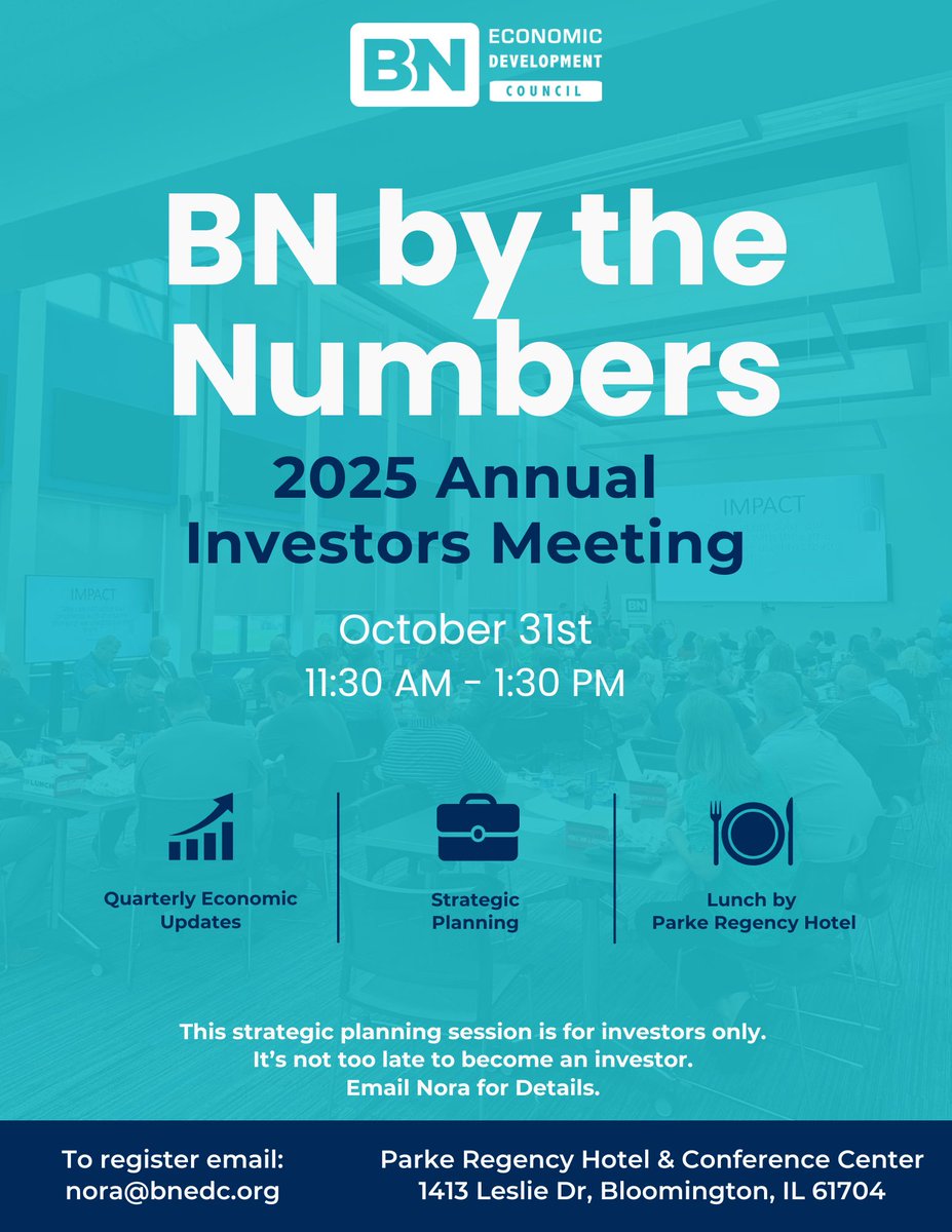 BN by the Numbers: Investors Only! Join us on Friday, Oct 31 | 11:30 am –1:30 pm at the Parke Regency Hotel &amp; Conference Center. Economic update, strategic planning, and lunch included! Email nora@bnedc.org to register! We hope to see you there!