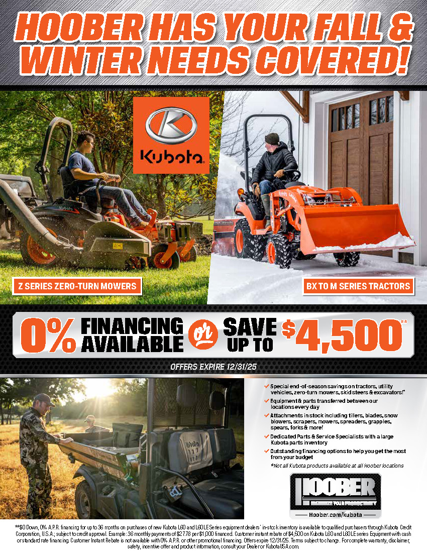 Hoober Has Your Fall 🍂 &amp; Winter ❄️ Needs Covered! View our Kubota Equipment Specials: /www.hoober.com/Images/CurrentAds/Kubota-Fall-2025-Mailer.pdf
#hooberinc #kubotausa #Kubota #KubotaCountry #Kubota