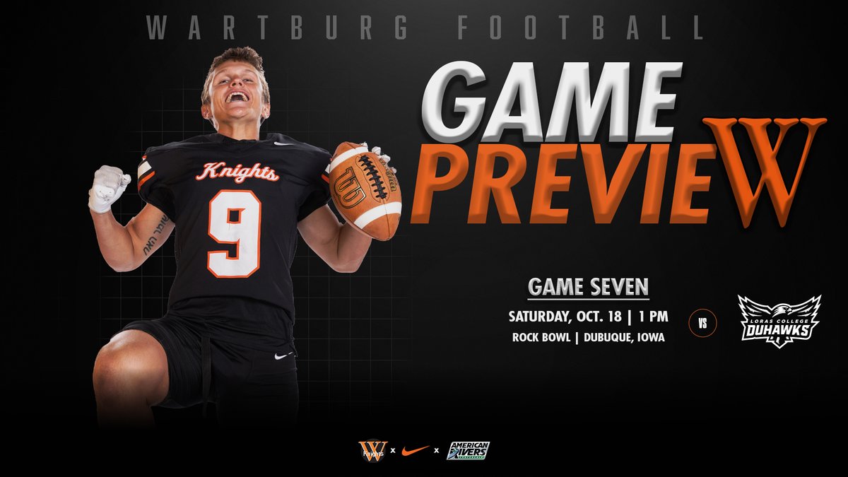 WartburgKnights's tweet photo. 🏈PREVIEW: 𝐍𝐨. 𝟖 𝐖𝐚𝐫𝐭𝐛𝐮𝐫𝐠 𝐋𝐨𝐨𝐤𝐬 𝐭𝐨 𝐒𝐭𝐚𝐲 𝐔𝐧𝐛𝐞𝐚𝐭𝐞𝐧 𝐚𝐭 𝐋𝐨𝐫𝐚𝐬

The No. 8-ranked Wartburg College football team (6-0, 4-0 A-R-C) hits the road this weekend, traveling to Dubuque, Iowa, to take on Loras College (1-4, 1-2 A-R-C) at 1 p.m. on Saturday, Oct. 18, at the Rock Bowl. 

Loras enters the matchup fresh off its first victory of the season—a walk-off field goal win over Nebraska Wesleyan last weekend in Lincoln, Neb.

The Knights appear at the No. 4 spot in the latest NCAA Division III Power Index (NPI). Within the American Rivers Conference, Wartburg is joined by Central in the top 25, who currently sits at No. 14.

🔗: https://t.co/wmlJuNUK9A

#GoKnights | @WartburgFB