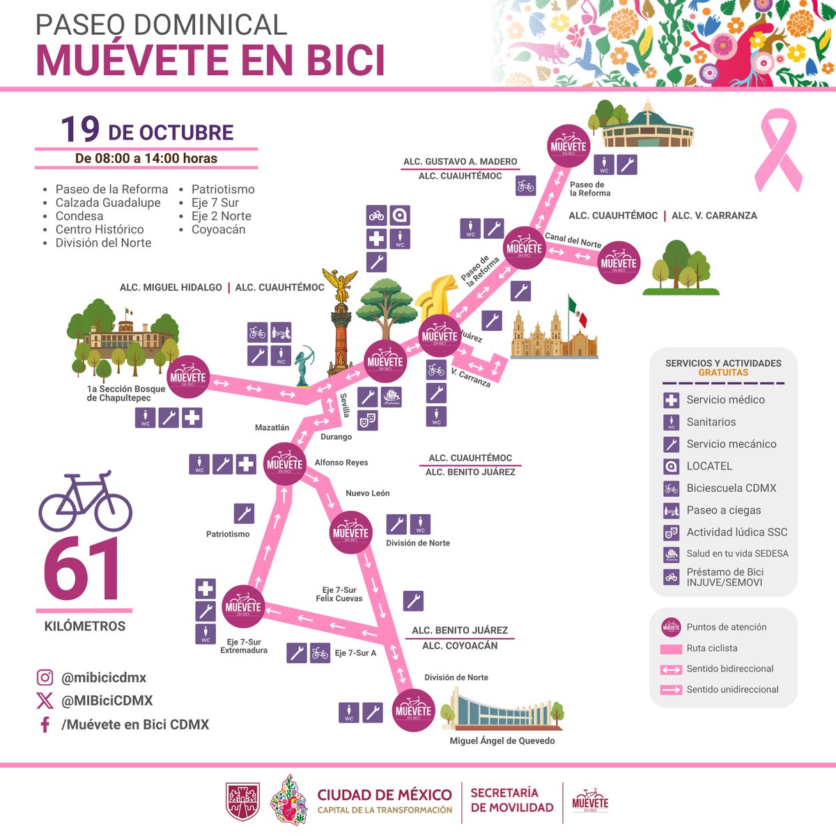 LaSEMOVI's tweet image. 🗺️🚲Llega una edición más del Paseo Dominical #MuéveteEnBici, 61 kilómetros de recorrido, actividades y mucha energía te esperan. ¡No faltes! 🍂