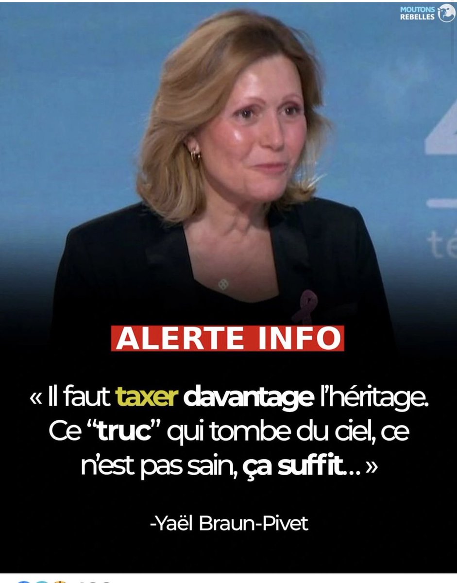CharretChristo1's tweet image. Taxez, taxez
Cette nantie logée gratuitement à l’hôtel de Lassay et bénéficiant de toutes les largesses de sa fonction ose tout.Ils sont complètement déconnectés. Ceux qui laissent un héritage le font après avoir payé des impôts toute leur vie. C’est le fruit du travail d’une vie