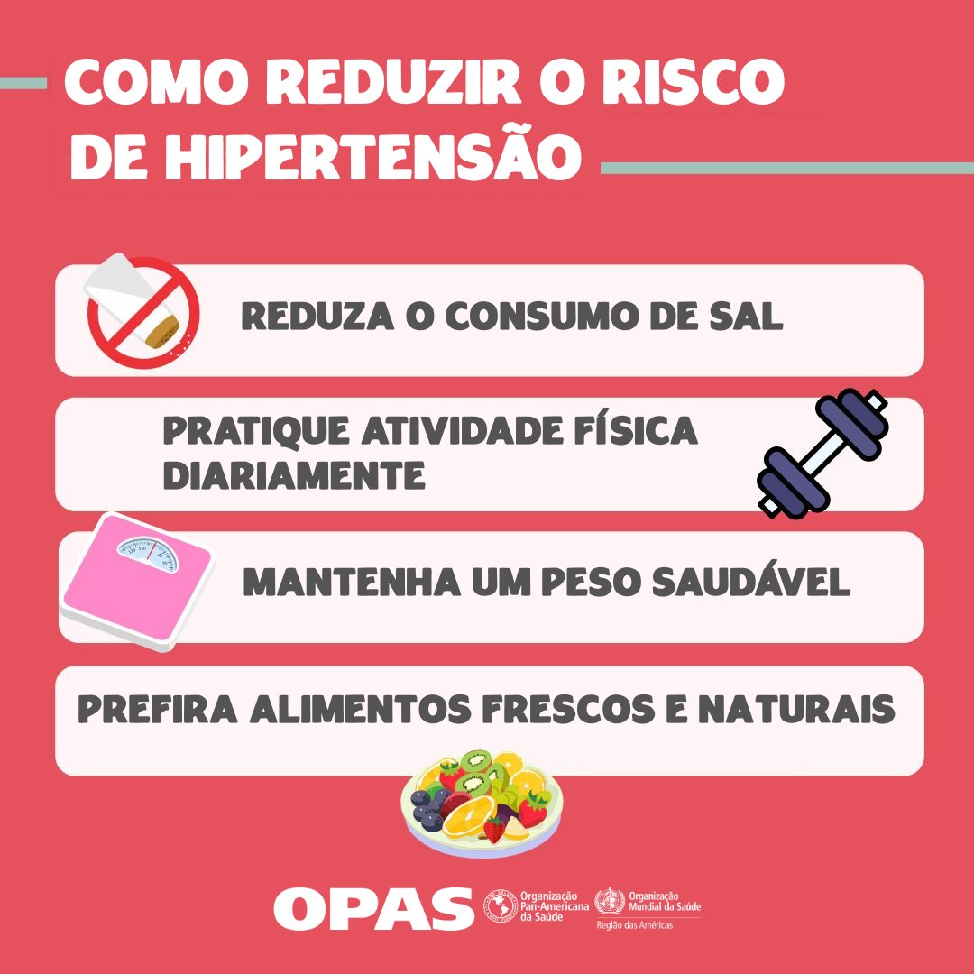 Você sabe como reduzir o risco de hipertensão?

🚭 não fume
✅ limite o consumo de álcool
🏃‍♀️ pratique atividade física
🧂 prefira alimentos naturais e caseiros, com pouco sal

Escolha ter uma vida mais saudável!