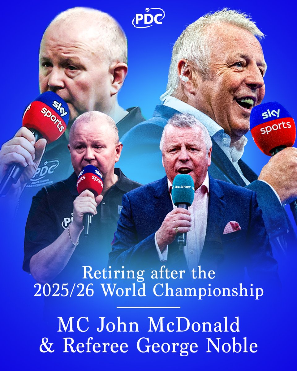 End of an era 🎤😢

PDC legends John McDonald and George Noble will hang up their microphones after the 2025/26 World Championship.

🗞️ bit.ly/McDonaldNobleR…