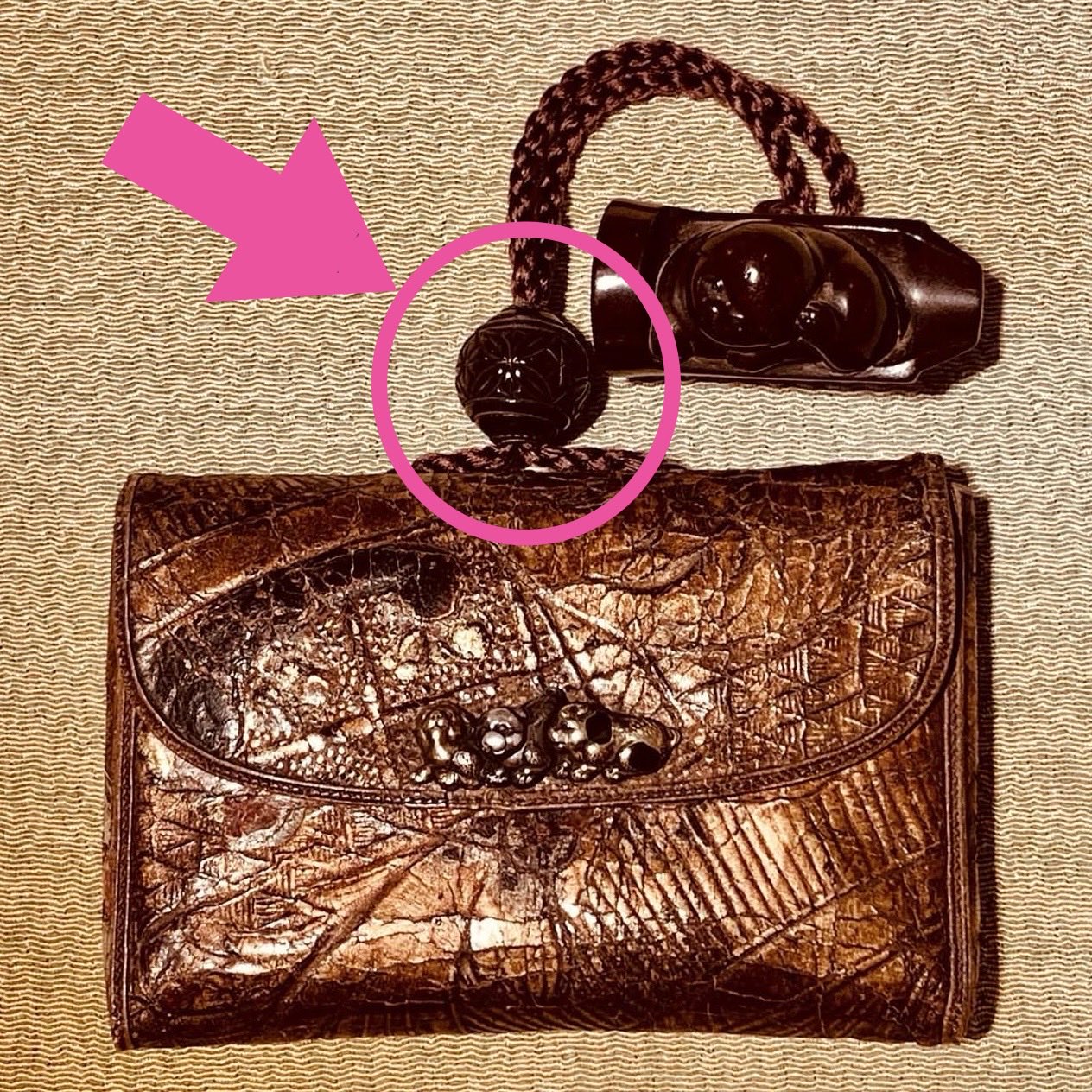 緒締め玉 提げもの 金属 骨董 胴乱 印籠 R1454 緒締め玉 提げもの 金属