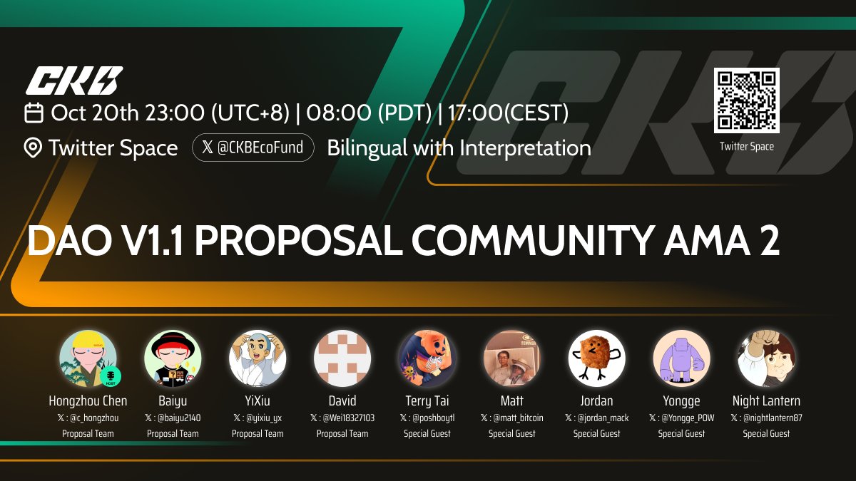 CKBEcoFund's tweet image. 🎤 DAO v1.1 Web5 Optimization Proposal | Community AMA #2 💬

After a productive first AMA, we’re going fully public this time!
🗓 Oct 20 — 8 AM PDT / 5 PM CEST / 11 PM UTC+8
x.com/i/spaces/1yoKM… 
(EN↔️CN interpretation)

🎯 Recap &amp;amp; open discussion to expand community…