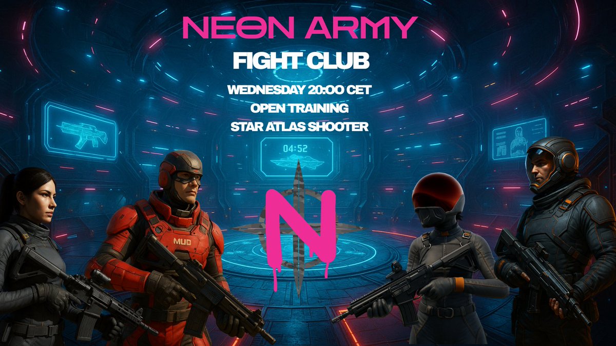 ⚔️ NEON ARMY ESPORTS DIVISION – Fight Club
Tonight 20:00 CET → Star Atlas Combat Session
🔹 Open Training – Everbody is welcome
 🔹 Kein Signup – einfach joinen
 🔹 Voice &amp; Tactics direkt auf Discord
Beweis dich. Komm rein. Hab Spaß. ⚡
👉 Join here: [discord.gg/Yrcxzh5y]