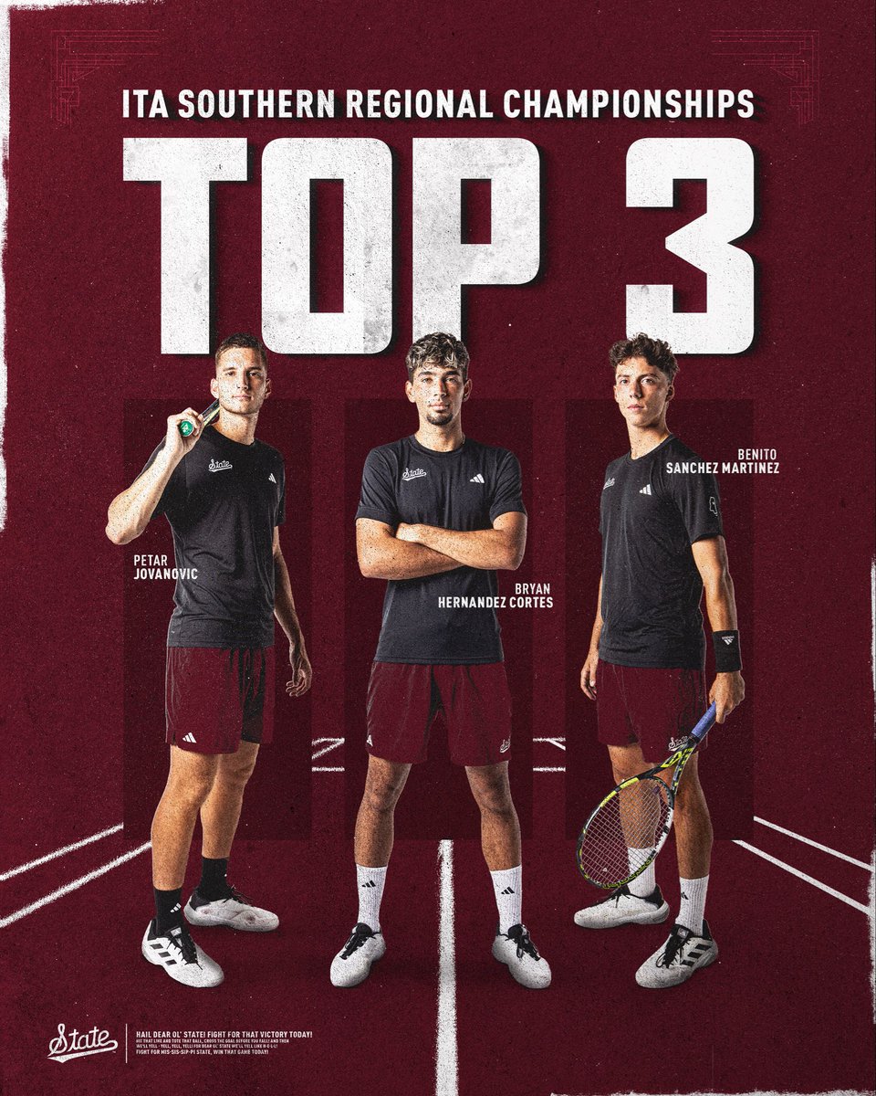 TOP DAWGS 😤

Petar Jovanovic, Benito Sanchez Martinez, and Bryan Hernandez Cortes finished top three at the ITA Southern Regional Championships!!