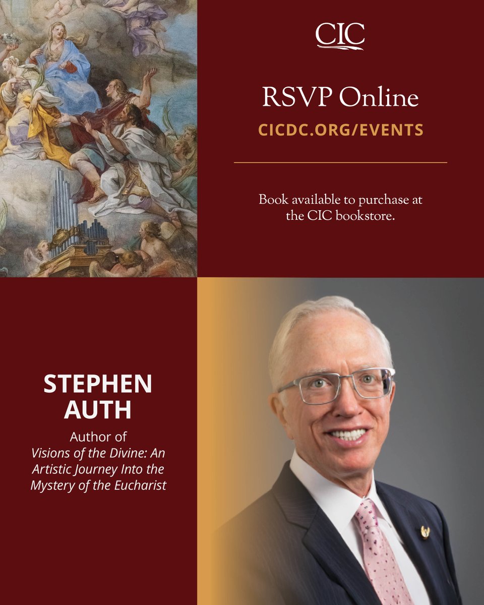 Join us on Tuesday, October 22 as Catholic evangelist, businessman, and author Stephen Auth returns to the CIC to discuss his new book, "Visions of the Divine: An Artistic Journey Into the Mystery of the Eucharist."

RSVP here: loom.ly/wyzaPWM