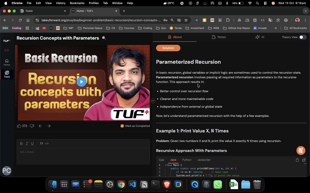 chaudhaarii's tweet image. Day 24 (15 Oct)
- Learned about Parameterized Recursion .

#100DaysOfCode #DSA #Recursion #BuildInPublic