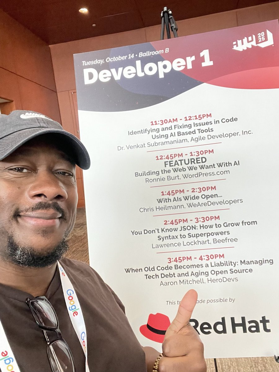 LawrenceDCodes's tweet image. Call me STUNNED over 200 ppl came to hear the last iteration of my talk “You Don’t Know JSON” at the @AllThingsOpen conf. The crowd was fantastic and the absolute graciousness of @toddlew and his merry band of volunteers made this conf a “must attend” going forward.