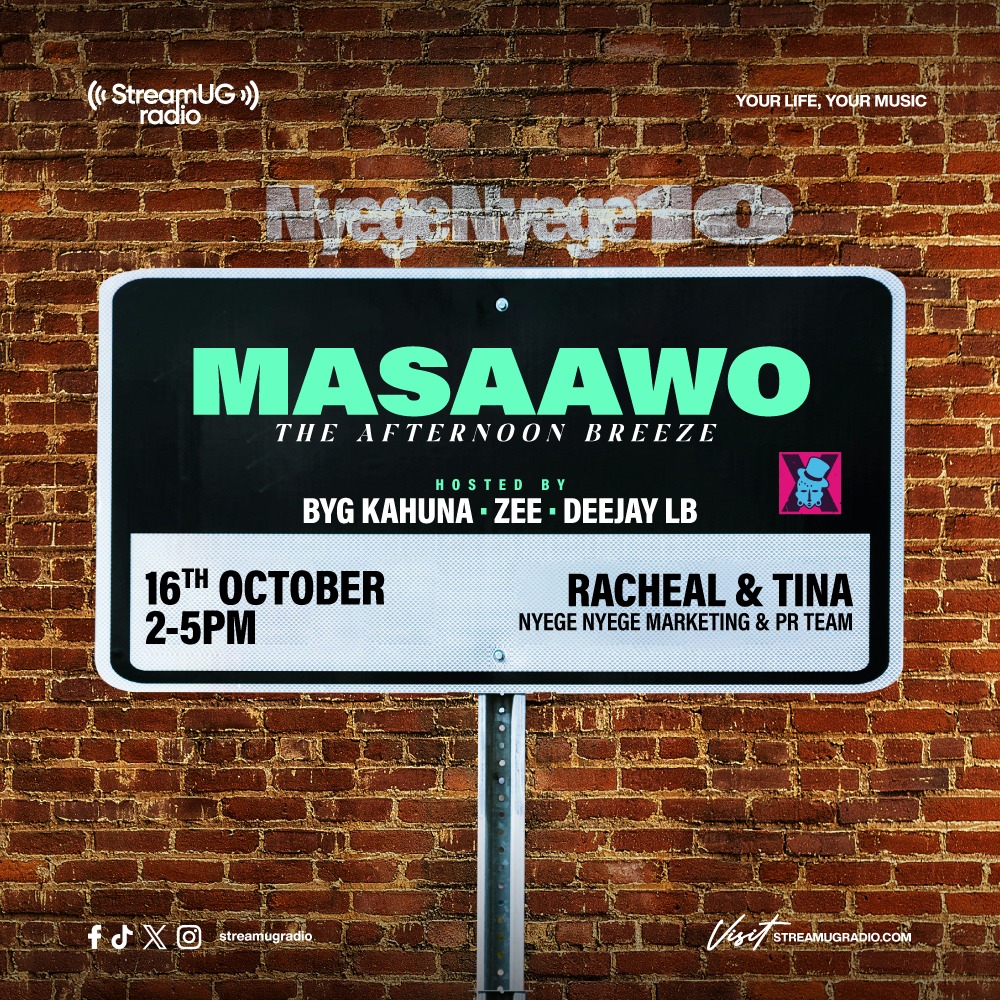 StreamUGRadio's tweet photo. Afternoon vibes on 🔥! 🕰️ Catch MASAAWO: THE AFTERNOON BREEZE on StreamUG Radio — Oct 16th, 2–5PM! 🎧
Hosted by BYG KAHUNA, ZEE &amp; Deejay LB with special guests Racheal &amp; Tina from Nyege Nyege! 😎 @byg_kahuna  @NyegeNyegeFest
👉 Tune in live: https://t.co/o63qZLNp5x
#StreamUG https://t.co/fnlPt7z1jk