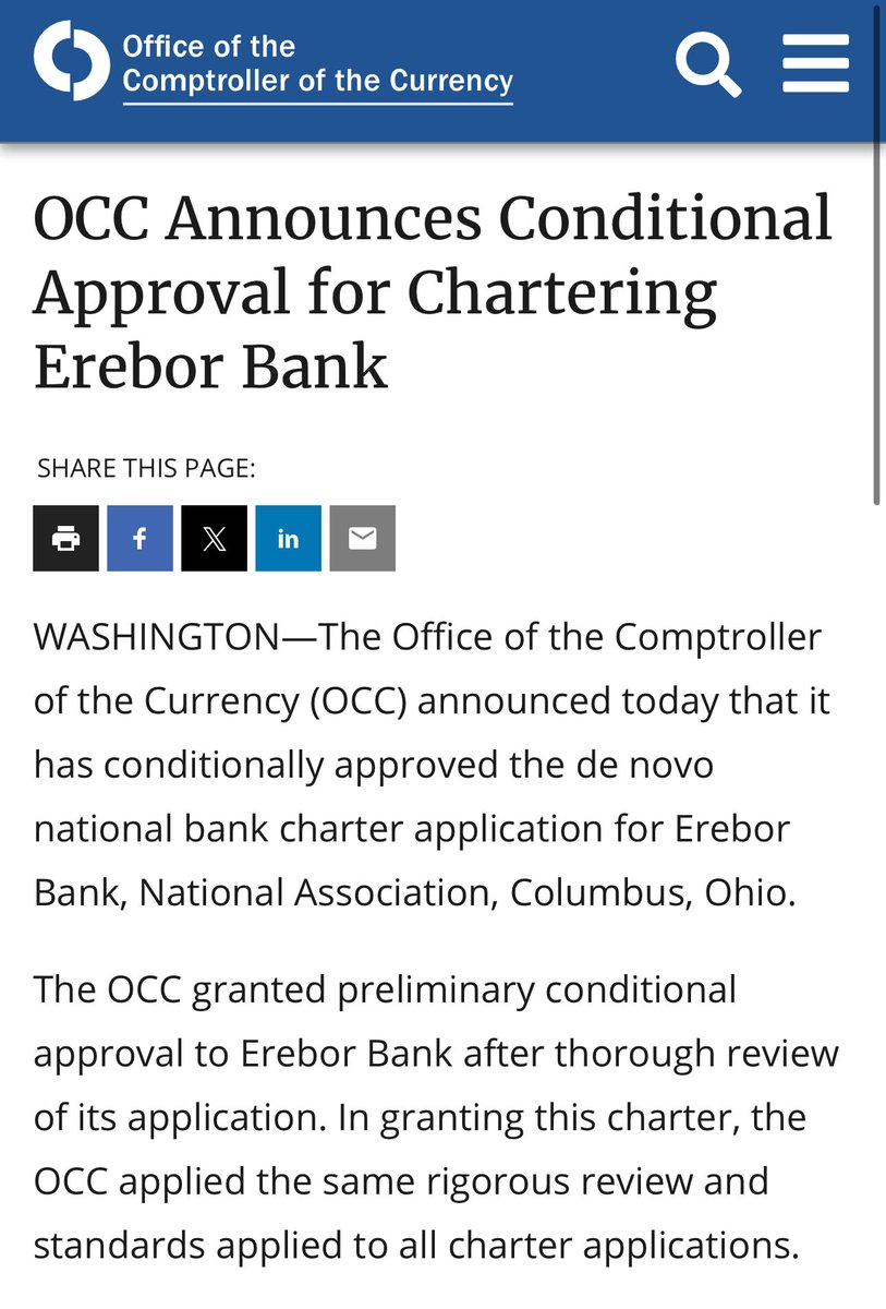 Banking news: Federal regulators approved the chartering application for Erebor  Bank, a crypto-focused outfit with ties to defense tech entrepreneur Palmer  Lucky (Anduril) and other Trump-aligned moguls