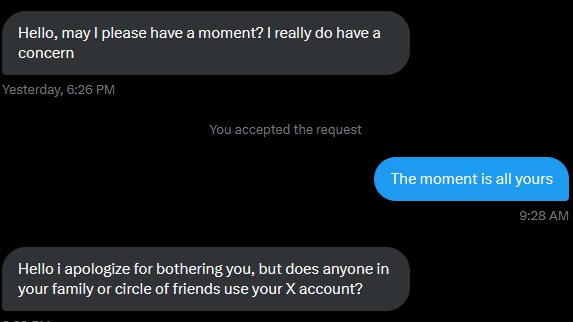 "yeah I share my yiff account with my family and friends" LMAO

These scammers just spam everyone huh
