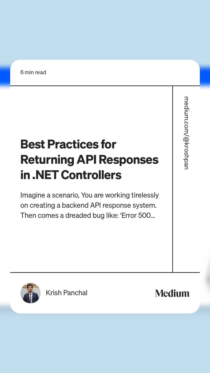 K_B_D_P's tweet image. Are your API responses consistent and clean ? 🧩

Follow this guide so your APIs speak the same language every time.

📘 Member Link - medium.com/c-sharp-progra…

🔗 Non-Member Link - medium.com/c-sharp-progra…

#dotnetdevelopers #webapi #codingforbeginners #dotnetsolutions