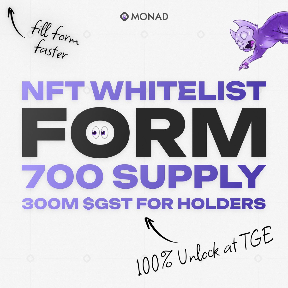 Ghosty Cats (@monghostycats) on Twitter photo 🙀 Final NFT Whitelist Form
Fill it out quickly now 👇
tinyurl.com/GhostyNFT
Only 700 NFT | Chain <a href="/monad/">Monad (mainnet arc)</a>
🪂 300,000,000 $GST Airdrop for holders
The form may close at any moment! FCFS 😈 🙀 Final NFT Whitelist Form
Fill it out quickly now 👇
tinyurl.com/GhostyNFT
Only 700 NFT | Chain <a href="/monad/">Monad (mainnet arc)</a>
🪂 300,000,000 $GST Airdrop for holders
The form may close at any moment! FCFS 😈
