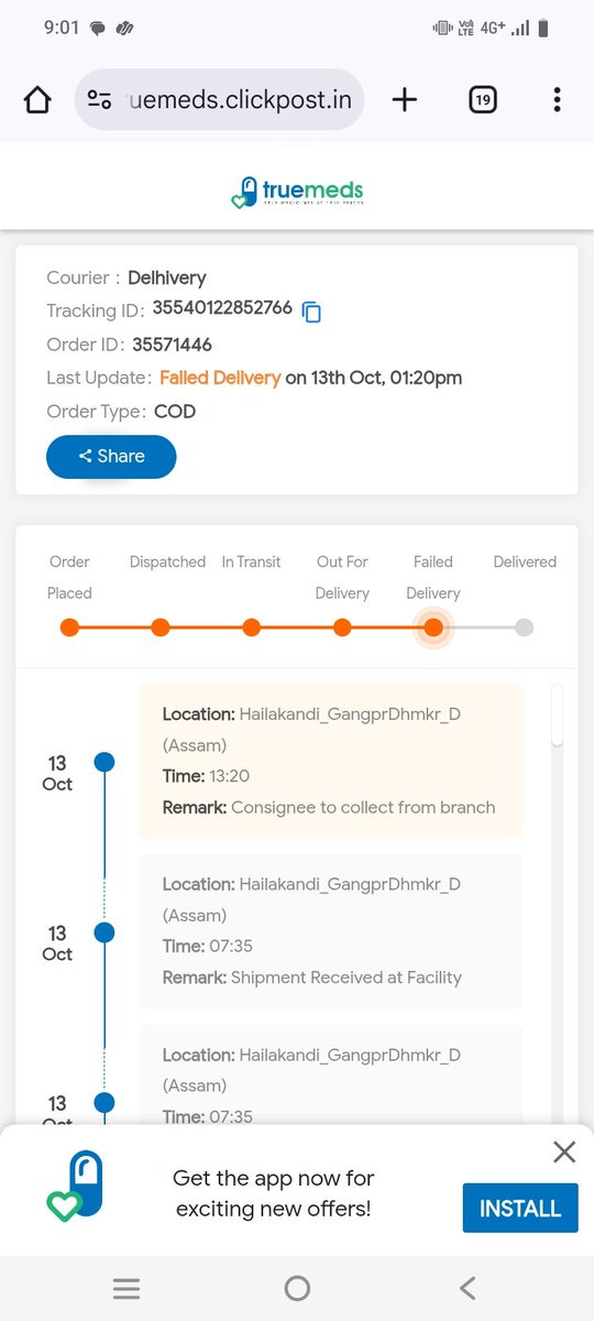 LaskarMustack's tweet photo. @TruemedsIndia  @ABPNews @India_NHRC #truemedsOrdered medicine from 15 days ago—still no delivery. Now it shows “failed.” This is not just poor service, it’s playing with people’s health. If you can’t handle critical orders responsibly, stop taking them. Fix this immediately. https://t.co/KUpLfy9bDp