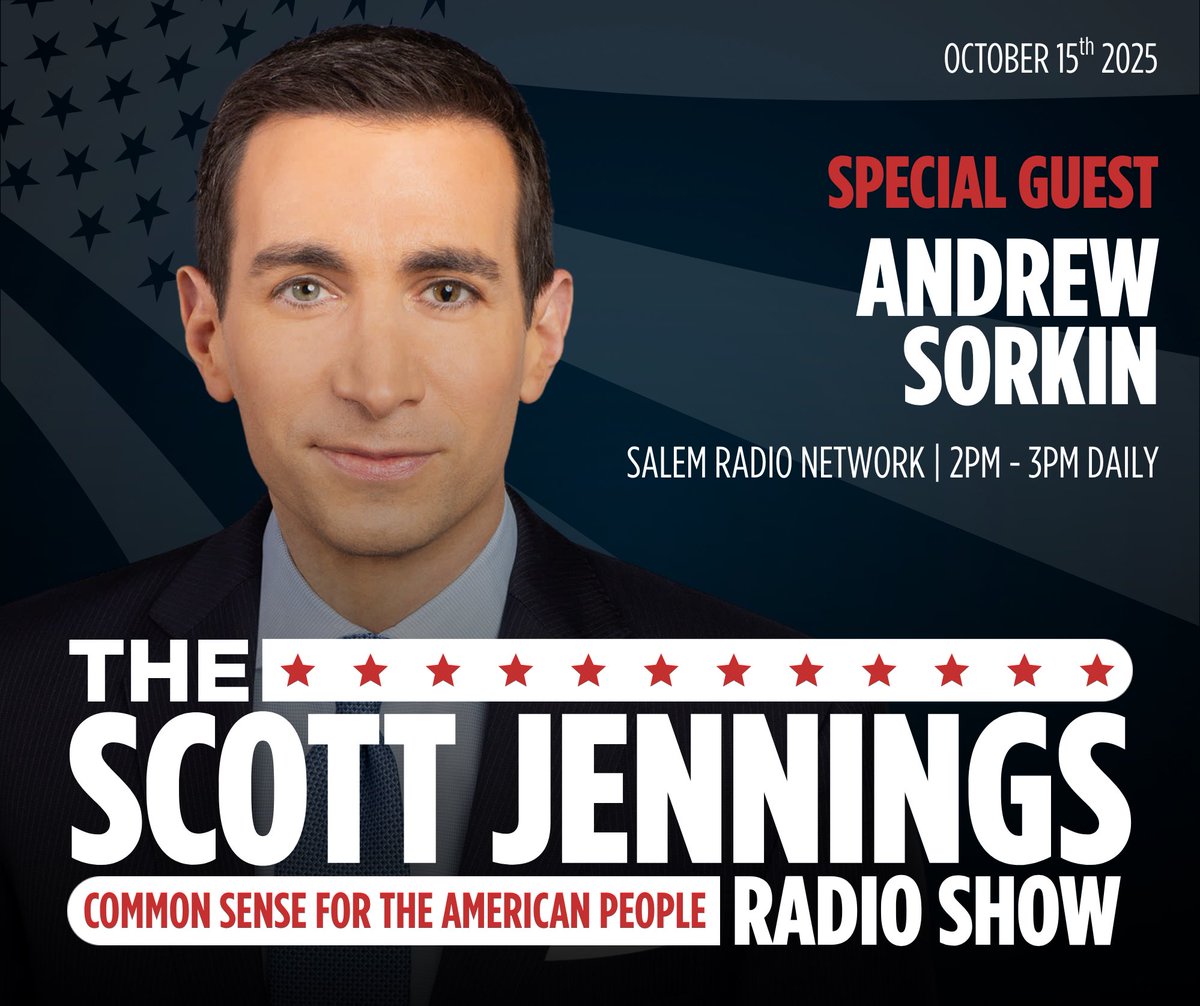 ScottJenningsKY's tweet photo. TODAY ON THE SCOTT JENNINGS SHOW…live from the Planet Houston…shutdown latest…@andrewrsorkin stops by to promote his new book 1929 … Senator @berniemoreno joins with latest from DC. Big show on the road! Join us! HERE AND ON SALEM 2-3p Eastern. https://t.co/BXjDSzs7NR