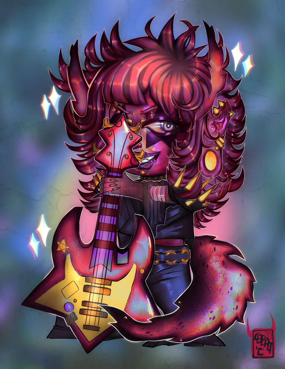 Demon bassist hehehe 😈🖤

OC by KaleidoscopeIllustration on tt ! ✨

#artmoots #arttwt #chibiart