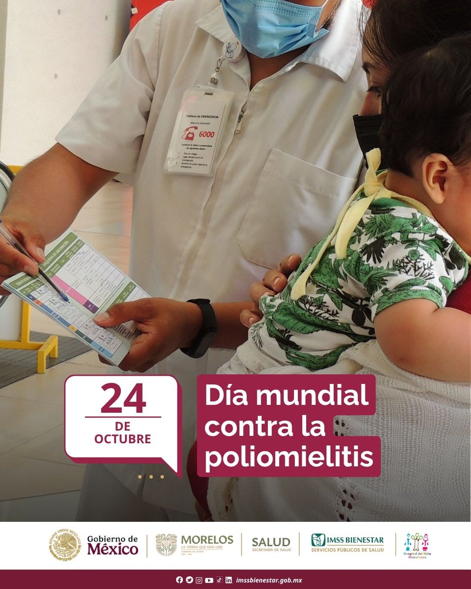 📆24 de octubre | Día mundial contra la poliomielitis
💉La vacunación es el elemento principal para prevenir la poliomielitis, gracias a ella gran parte del mundo está libre de esta enfermedad que ataca el sistema nervioso y puede provocar parálisis irreversible.