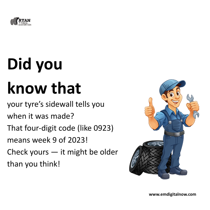 ryan_tyres's tweet photo. Your tyres have birthdays too
That “0923” on the sidewall? Week 9 of 2023!

Check yours — it might be older than you think 

#RyanTyres #CarCareMadeSimple #TyreTips #DriveSmart #WorldCup2026 https://t.co/y5HZe0ecf8