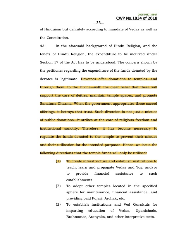 trramesh's tweet image. What a great judgment from an Hon'ble Division Bench of Himachal Pradesh High Court on how Temple funds should be used - Regarding how Temple funds cannot be used for non-Temple & non Hindu purposes. (Thanks to @swamilion for sharing this judgment)
I like the judgment all…