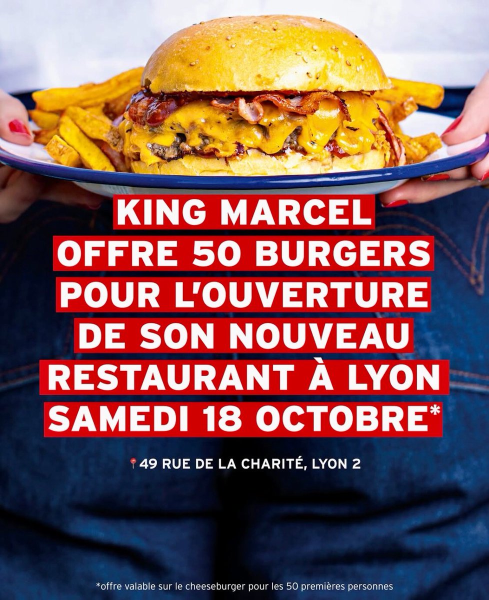 Oh la bonne nouvelle ! 
Une nouvelle adresse pour #KingMARCEL à Lyon dès samedi 18 octobre ! 🍔🍟🥤#BurgersGourmets