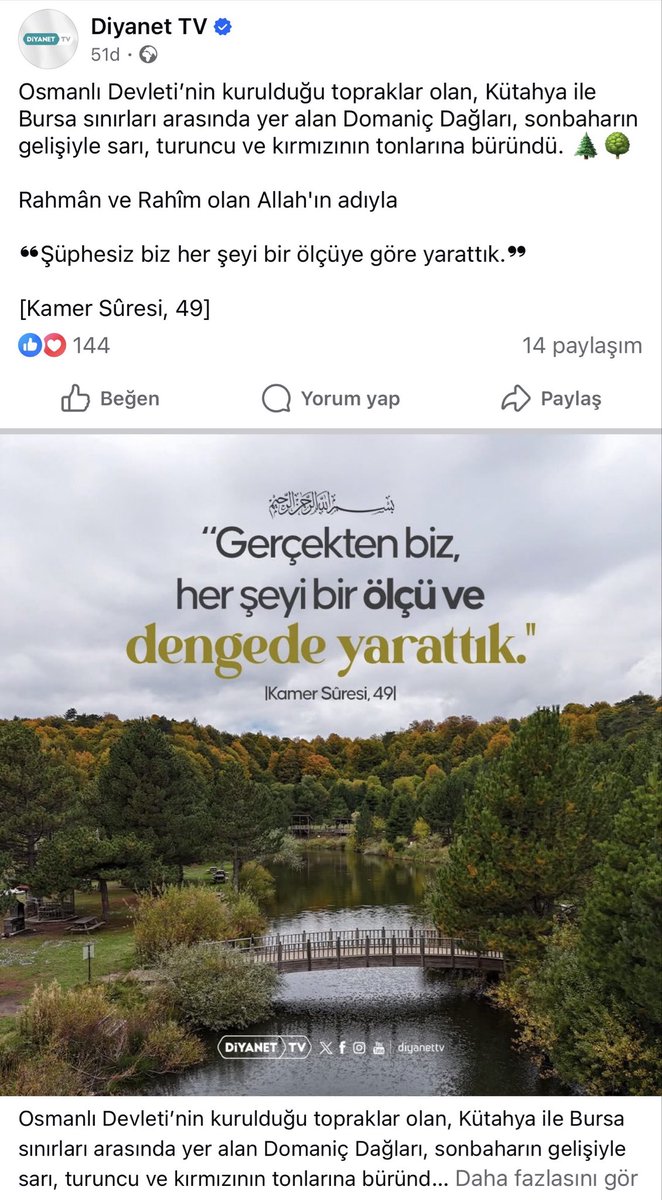 Domaniç’in sonbahar renkleri… 🍁
Fotoğrafladığımız bu kareler Diyanet Tv’de yer aldı🌲
Böyle güzel bir paylaşımda görmek çok mutlu etti.